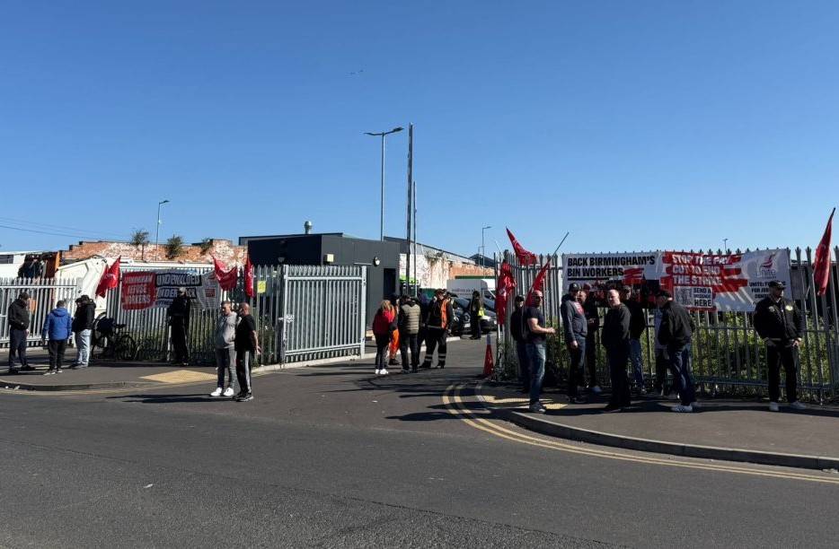 Bin workers on the picket line