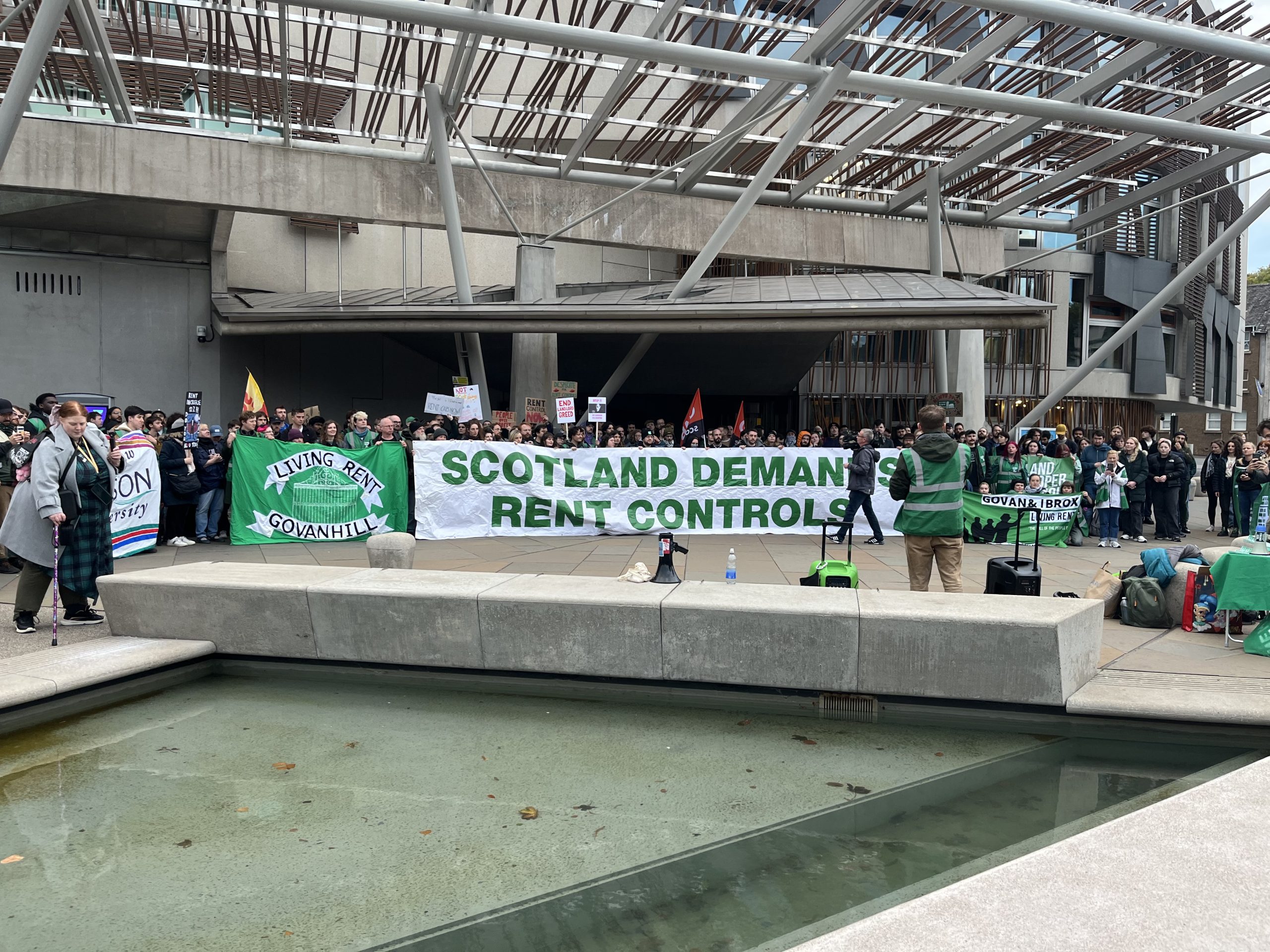 Living rent rally outside the Scottish parliament