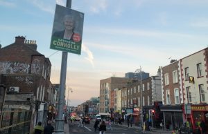 Election poster on a lampost in a Dublin street