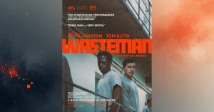 the image shows the poster of the movie "Wasteman" with two imprisoned men looking into the camera.