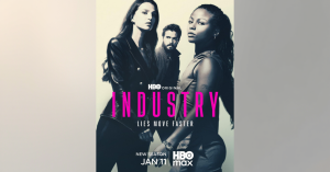 The cover image of the HBO show industry on a colourful background.
