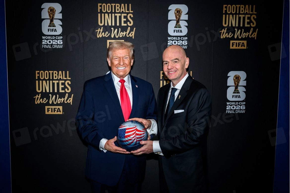 Infantino and Trump holding a football and smiling