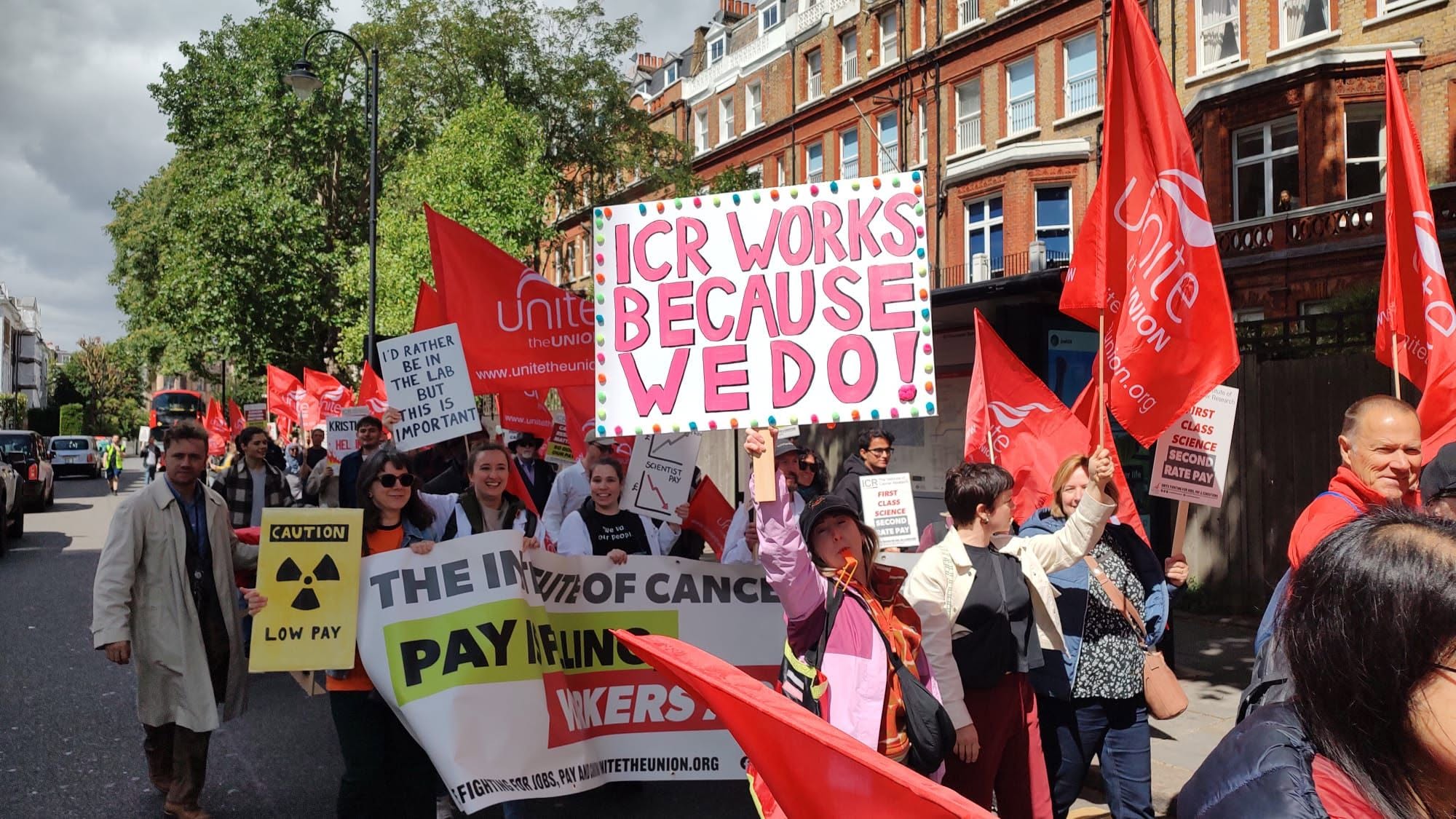 Cancer researchers on strike in west London